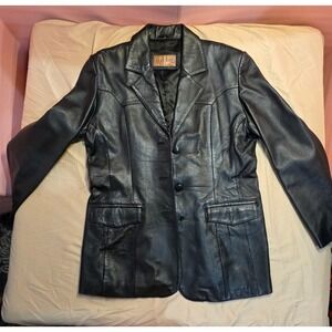 Vintage MOJAL Women's XXL Genuine Leather Blazer Car Coat Black